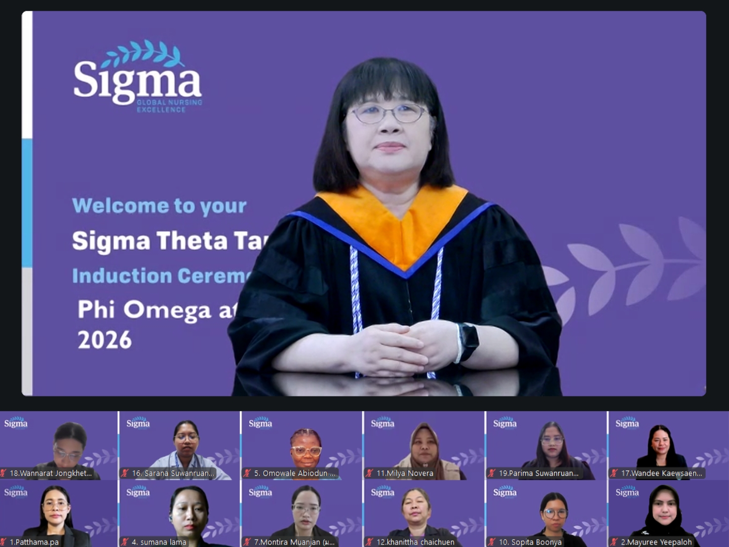 พิธีต้อนรับสมาชิกใหม่ (Induction Ceremony) ขององค์กรเกียรติยศทางการพยาบาลระดับนานาชาติ Sigma Theta Tau International Honor Society of Nursing, Phi Omega at-Large Chapter
